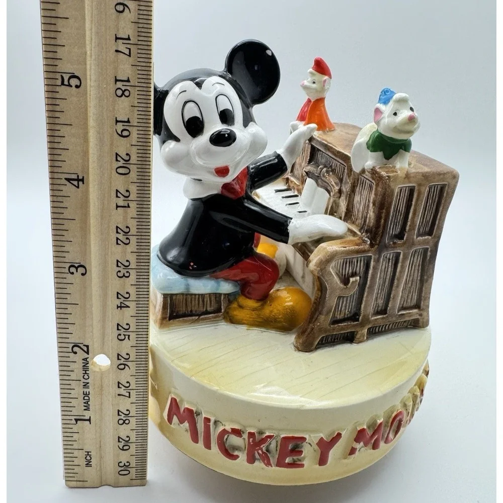 Mickey Mouse Music Box Walt Disney Japan Ceramic Piano Figurine Vintage‎